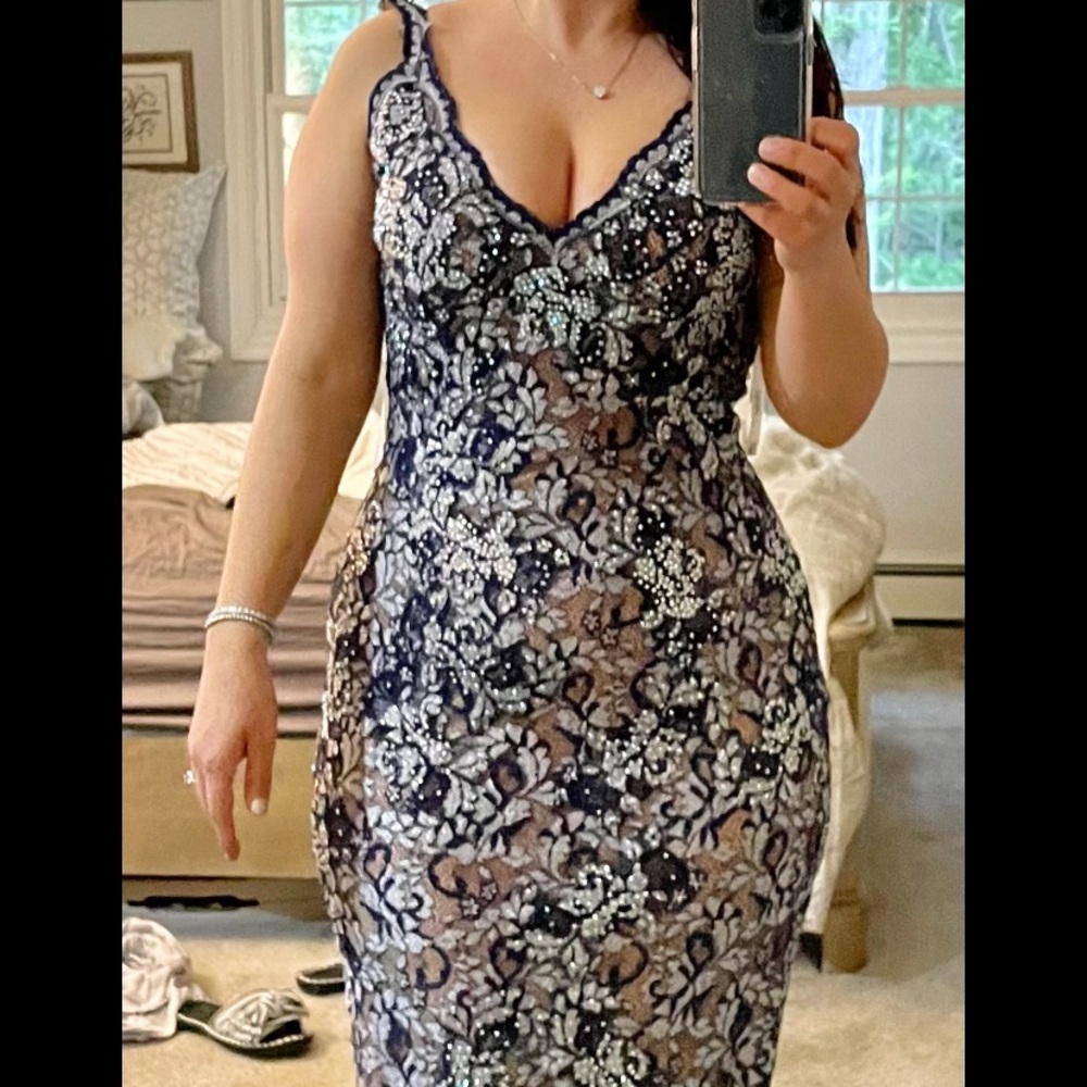 Navy lace embellished Jovani mermaid